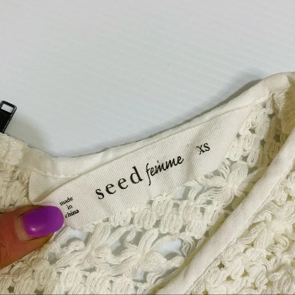 SEED FEMME Womens White Cream 100% Cotton Crochet Sleeveless BOHO Top Size XS - Picture 5 of 11